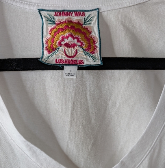 Johnny Was White V-neck Cotton Long Sleeve Top Sz L - Picture 4 of 6